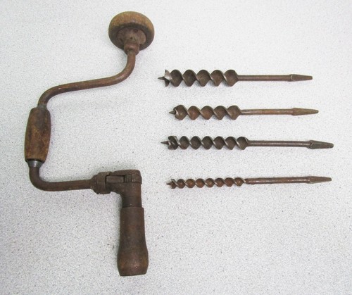 Vintage Brace and Bit with Auger Bits 