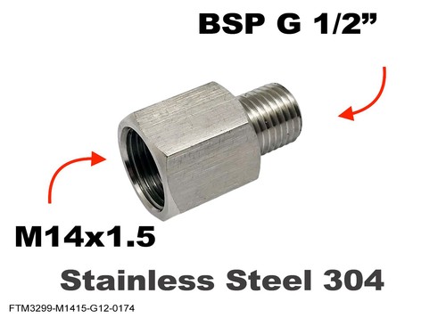 M14x1.5 Female to BSP G 1/2" Male Stainless Sensor Adaptor Fittings Conversion - 第 1/6 張圖片