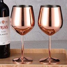 Wine Glass Rose Gold Stainless Steel Homiu 520ml 2 Pack Shatterproof Goblet
