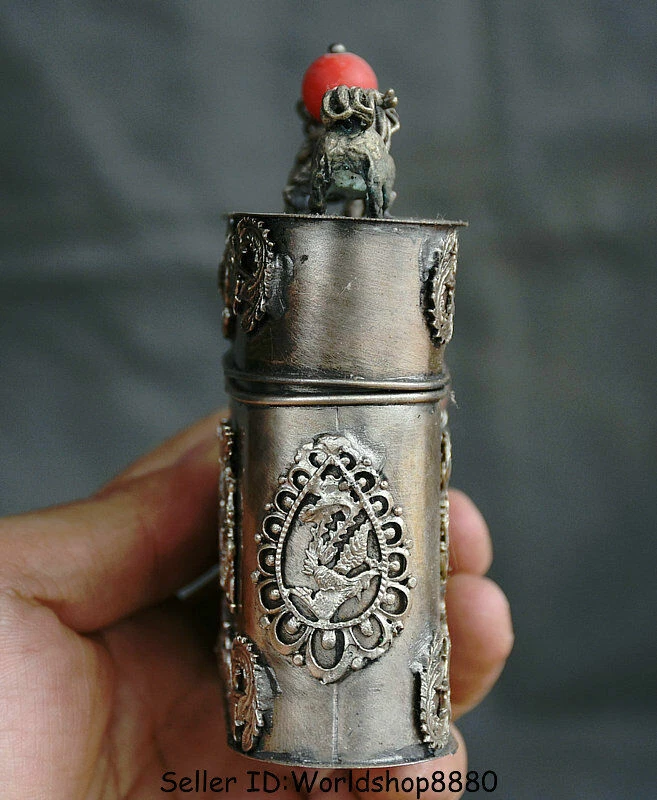 Old China Silver Dynasty Dragon Phoenix Kylin Beast Cigarette Box Coccoloba - Imagem 2 de 4