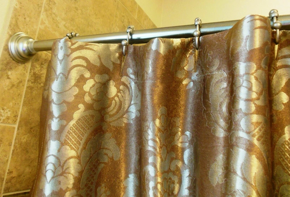 Luxury Fabric Shower Curtain Damask Jacquard Shabby Chic High Quality Brown/Gold - Image 4 of 4