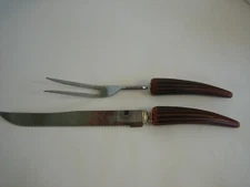 Vintage Eversharp Sheffield Stainless Faux Antler Knife & Fork Carving Set