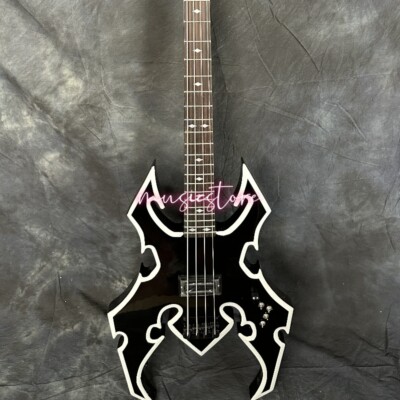 Spider  Evil Spider Matt Black Electric Bass Guitar Diamond Inlay White Binding