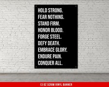 Motivational Gym Banner Weightlifting Wall Art Hold Strong Fitness Quote Sign