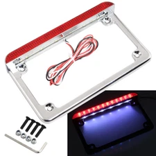 Universal Chrome Motorcycle License Plate Frame with LED Light Brake Tail Light