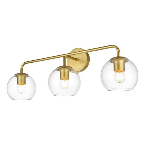 Living District Genesis 3-Light Iron & Glass Bath Sconce in Brass/Clear - Picture 1 of 6