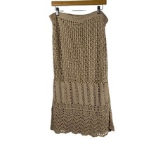 Women's Crotchet Lace Bodycon Lined Mini Tube Dress Beige Tan Size M