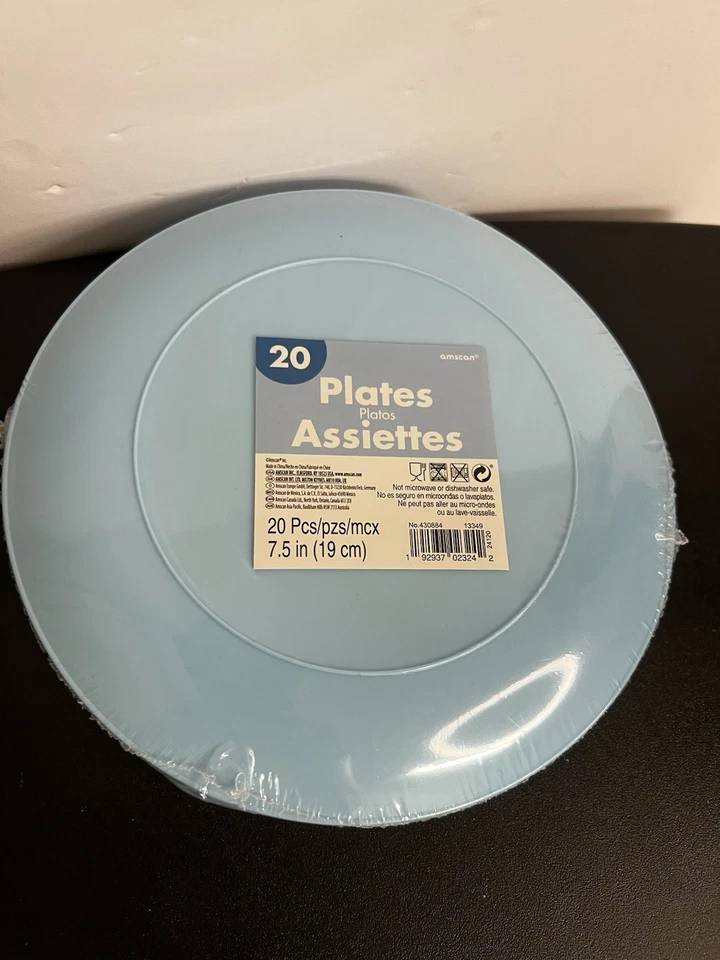 It's A Boy 婴儿淋浴盘 - 7.5 英寸轿跑车塑料盘子,20 克拉,蓝色,全新 — 第 2/2 张图片