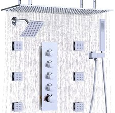 16  Nickel Thermostatic Shower System Ceiling/Wall Mount Rainfall Faucet Set