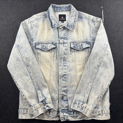 Southpole Jacket Mens XL Blue Denim Button Front Acid Wash Casual Trucker