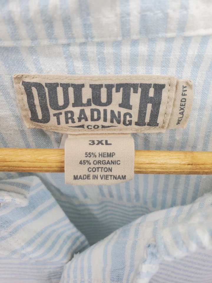 Duluth Trading Co Para Hombres 3XL Azul Rayas Botones Manga Corta Algodón Cáñamo Foto 4 de 4