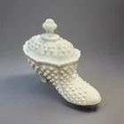 Vtg FENTON HOBNAIL MILK GLASS Boot Shoe Candy Jewlrey Holder Dish W/ Lid