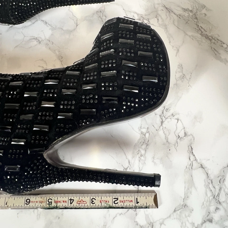 Jeweled Sequin Over The Knee Boots Stiletto Hidden Platform Size 8 Shiekh - Image 4 of 4
