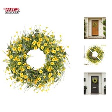 Yellow Daisy Wreath 24 Inch Spring Summer Wreath Fake Silk Floral Wreath with...