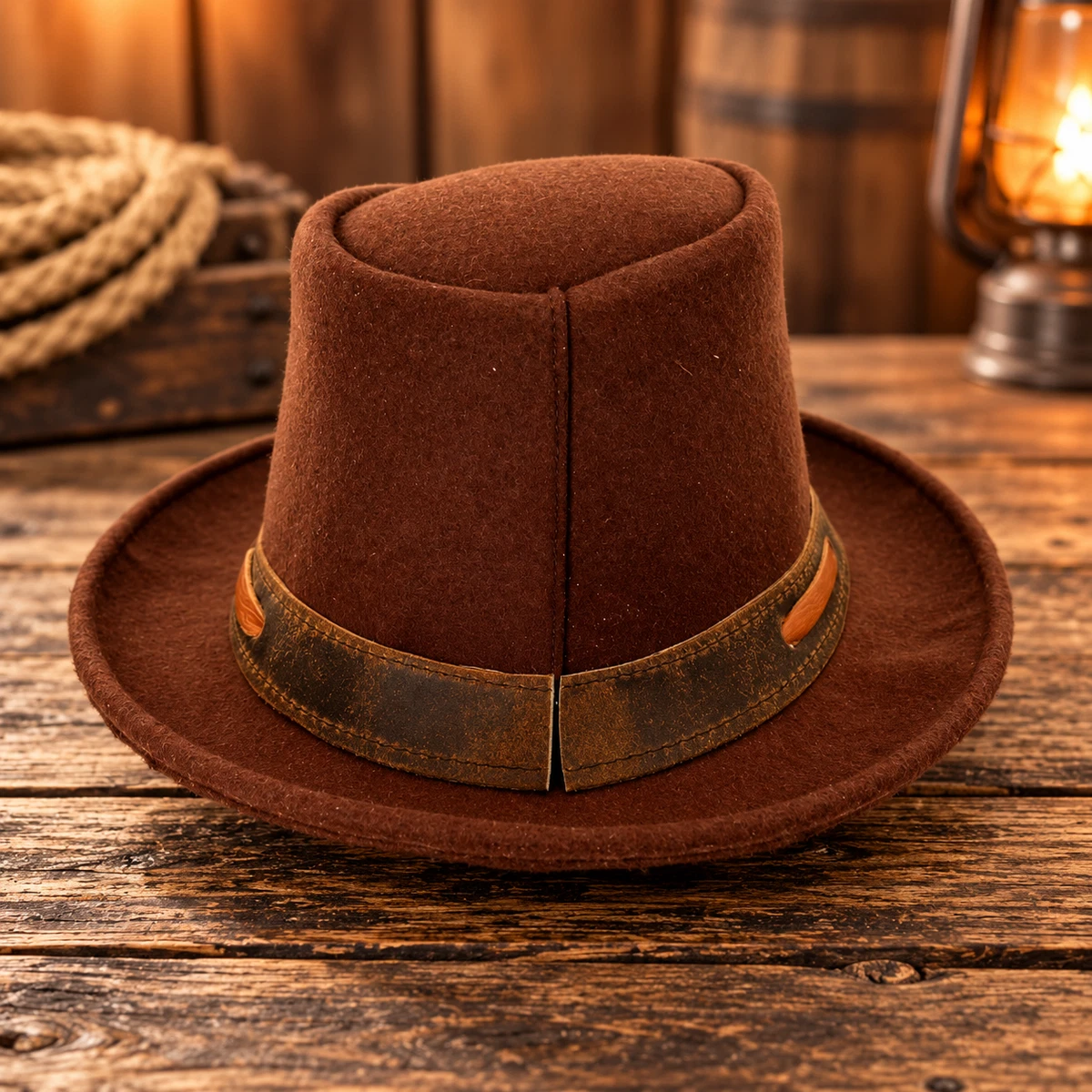 Sombrero Fedora de Cuero Marrón Unisex Vaquero Occidental Steampunk Vintage Disfraz Sombrero