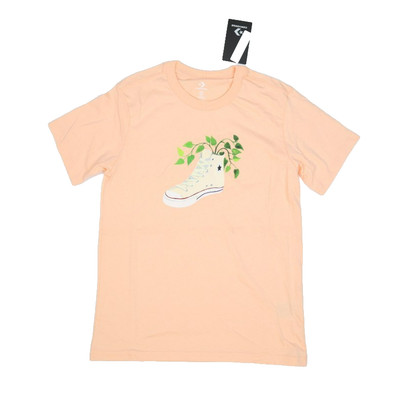 Converse Womens Peach Slim Fit Short Sleeve Shoe Let's Grow Graphic T-Shirt M