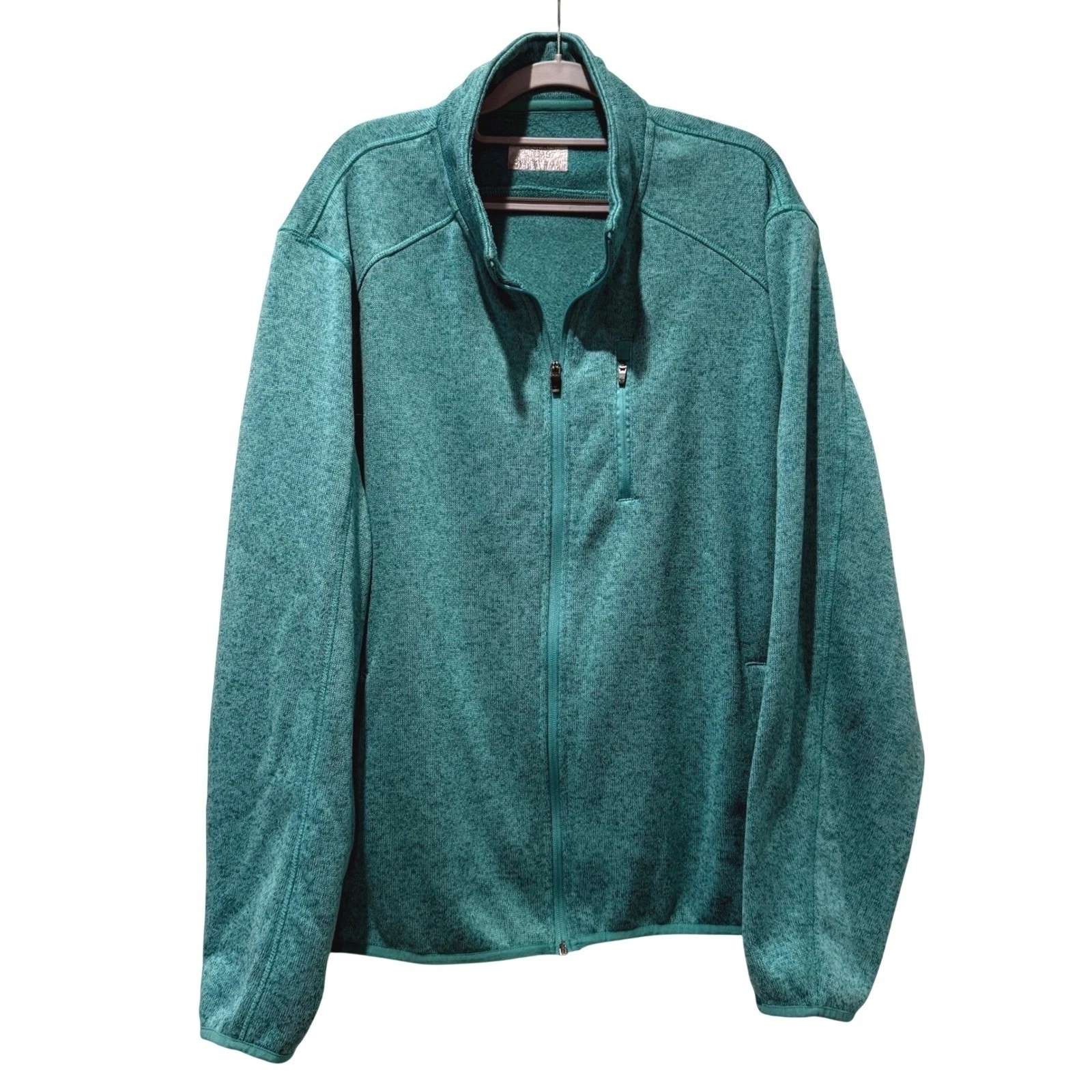 Ocean + Coast Mens XL Heathered Teal Full Zip Sweater Fleece Jacket Mock Neck