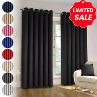 Plain Blackout Eyelet Curtains Ready Made Ring Top Thick Curtains With Tie Backs