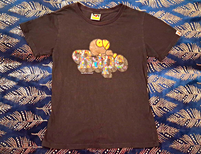 A Bathing Ape BAPE Baby Milo Logo Graphic Print Black T-Shirt Men's L