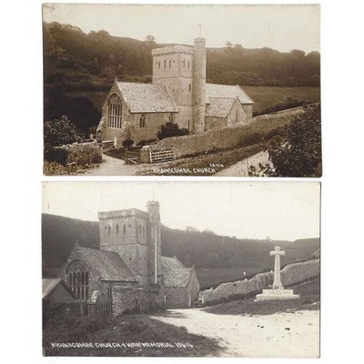 BRANSCOMBE Kirche 2x RP Postkarten Vorher & Nachkrieger Denkmal wurde gebaut