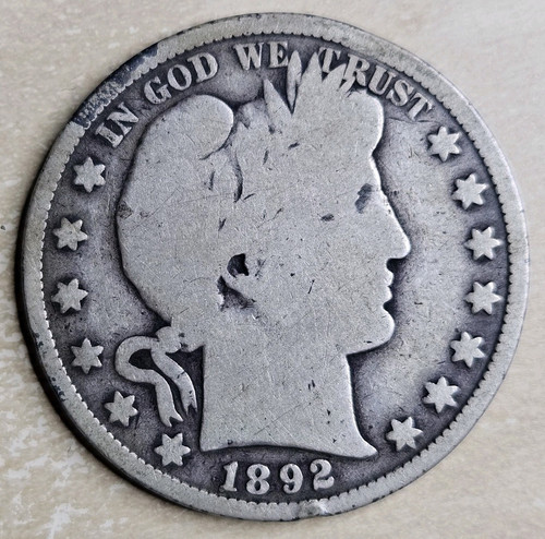 1892-P Silver Barber Half Dollar 50c Good G Almost Very Good VG