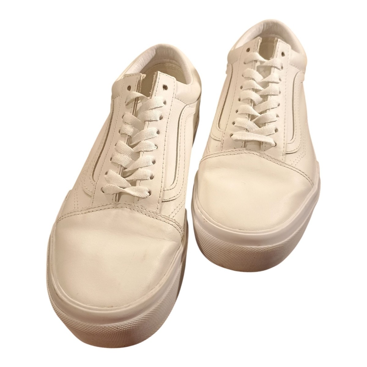 Vans Old Skool Stackform Sneakers White Leather Size Mens Women's EUC