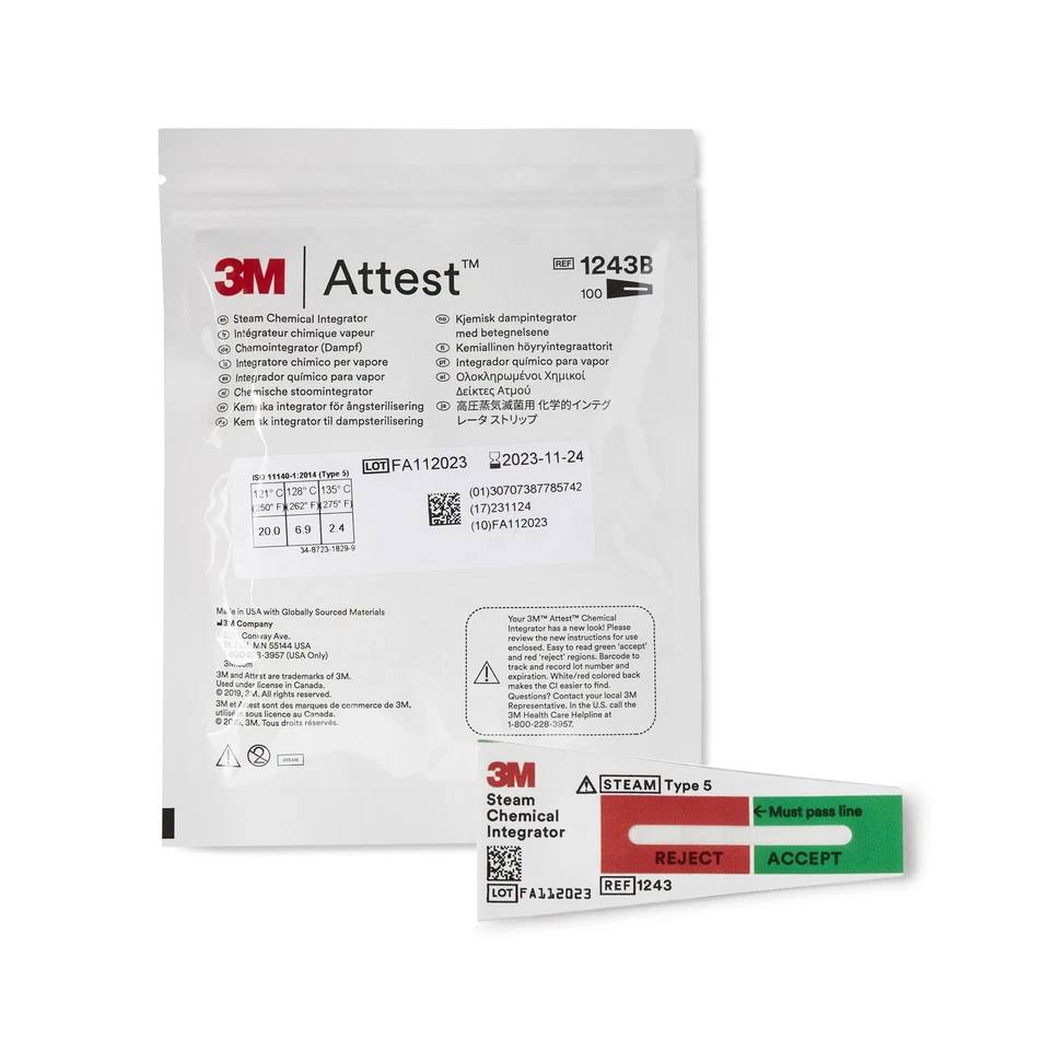 Attest Sterilization Chemical Integrator Strip 2 Inch Length 1243B - (100 Ct)
