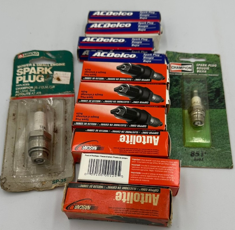 Lot of 12 Spark Plugs Autolite 124 ACDelco CR43TS Champion DJ6J Arnold NOS