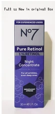 No7 Pure Retinol 1% Retinol Night Concentrate Full Sz 30ml New In Original Box 