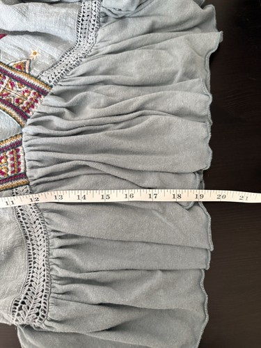 Free People Aria Top Sz S Blue V Neck Embroidered Gathered Long Sleeve Boho - Picture 14 of 14