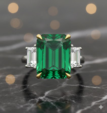 8.00 Ct Natural Emerald  Diamond Wedding Bridal Ring 925 Sterling Silver Sz 6.5