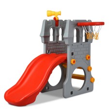 5 in 1 Toddler Climber Slide Playset with Basketball Hoop and Telescope - Color: