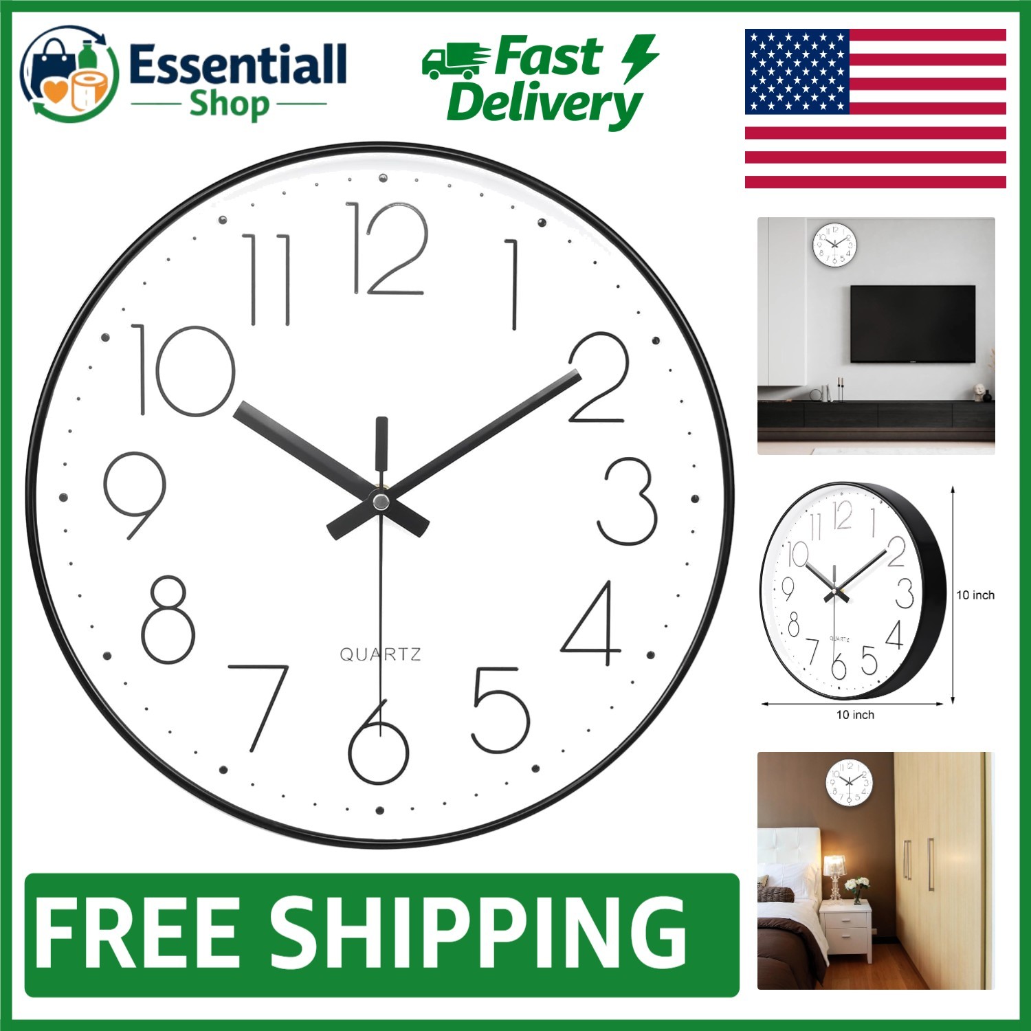 Modern 10-Inch Silent Non-Ticking Analog Clock - Ideal for Kitchen & School