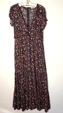 Natural Life Evangeline Tiered Maxi Dress L Gray Floral Cottage Core Prairie