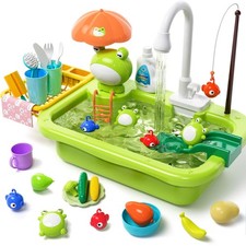 Play Sink with Running Water, Kitchen Play Sink Toy with Electric Faucet, Pla...