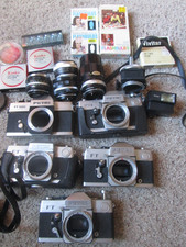 HUGE LOT VTG Petri FT II 35mm SLR Film Camera Lens Accessories Filters UNTESTED