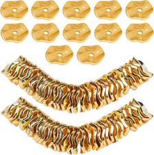 , 50 Pack Flat Round Loose Beads 18K Gold Plated Spacer Bead 8mm Wavy Disc for D