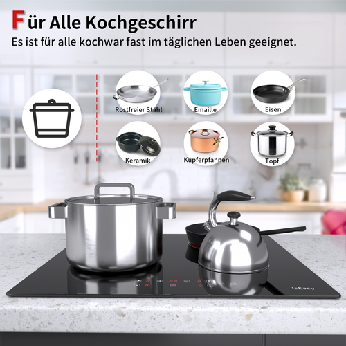 Placa vitrocerámica incorporada 4 zonas 59 cm placa vitrocerámica eléctrica autosuficiente - Imagen 8 de 9