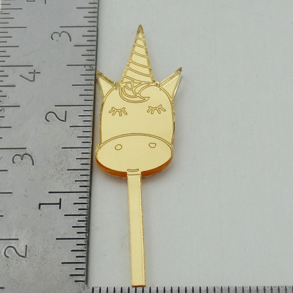 Toppers para Cupcakes Unicornio - Juego de 12 Espejo Dorado Acrílico - Selección de Pasteles para Fiesta Infantil Foto 3 de 4