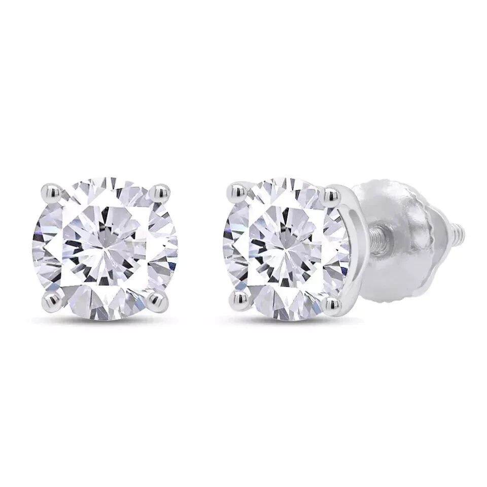 Pendientes de diamantes cultivados en laboratorio de 2,00 quilates corte redondo F VS1 tachuelas de 4 puntas de oro blanco de 14 quilates Foto 2 de 4