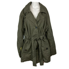 Yoki Jacket Womens Sz 3xl Olive Green Belted Trench Coat Nwt Vented Lined Cotton