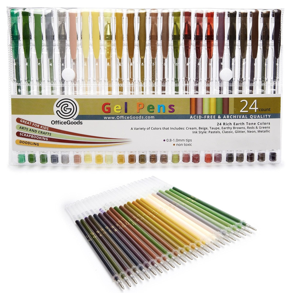 OfficeGoods Brown Earth Tones Gel Pens Refills 24 Premium Colors Fast 