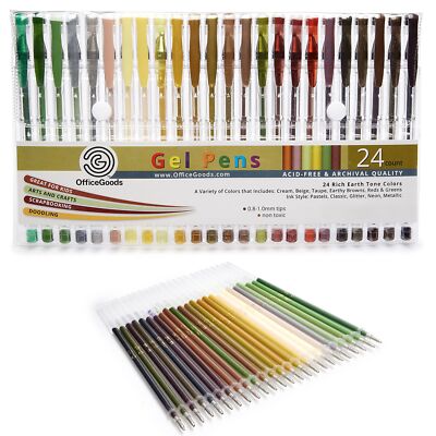 OfficeGoods Brown Earth Tones Gel Pens Refills 24 Premium Colors Fast 