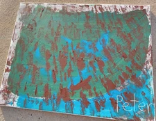 Original Abstract 16 by 20 Canvas Acrylic Painting Brown Goo Drops Signed