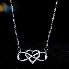 Heart Infinity Pendant Necklace 925 Sterling Silver GOLD Rose Chain Jewellery