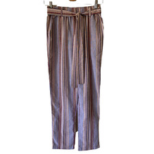 Umgee Sz Sm High Rise Pant Waist Tie Cotton Ankle Vertical Stripped New Summer