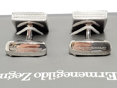Ermenegildo Zegna Square Cuff Links Carved Black Silver Engraved