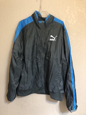 Puma Retro Sport Reversible Men s Full Zip Jacket Sweater Blue Gray Size XL