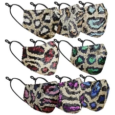 Animal Print Bling Sequin Glitter Fashion Face Mask Washable Reusable Unisex
