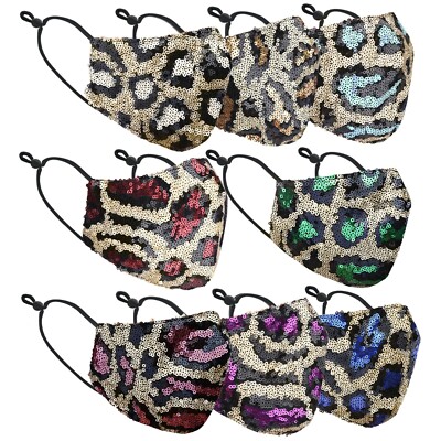 Animal Print Sequin Glitter Fabric Shiny Bling Fashion Face Mask Washable 